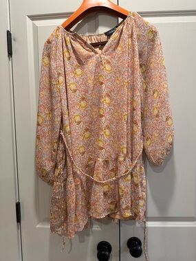 Aakaa Peach and Yellow Floral Mini Dress